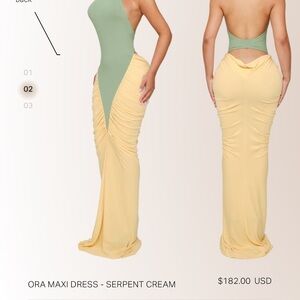 Backless Maxi Dress in Serpent Green and Cream